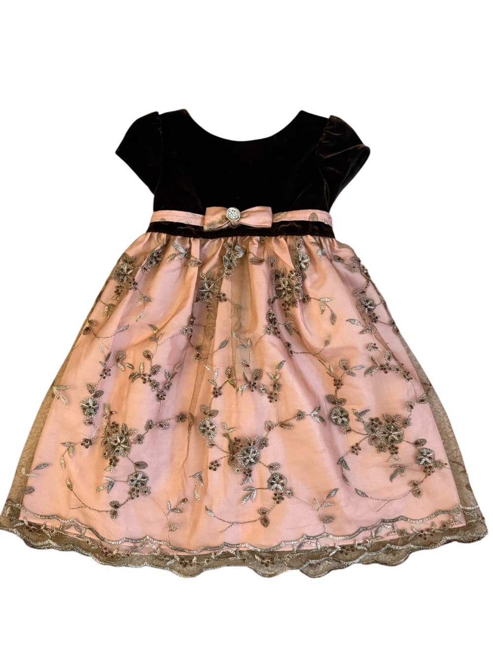 Vintage Y2K Laura Ashley Brown Pink Velvet Tulle Dress Toddler 24M Holiday